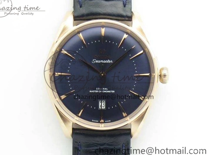 0414 Snug Seamaster Edizione Venezia RG Best Edition Blue Dial On Leather Strap A 8126